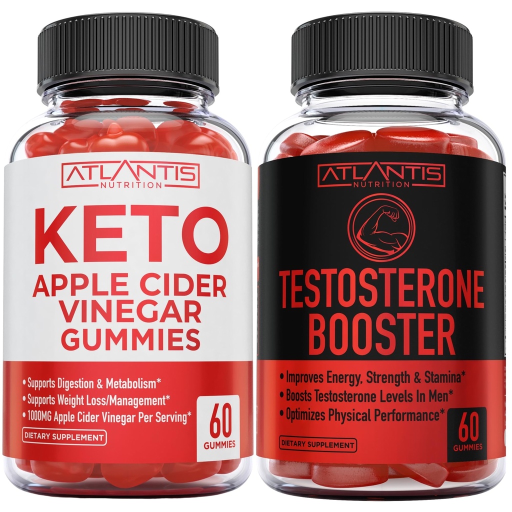 Atlantis Nutrition Keto jablečný ocet 60 žvýkaček + Testosteron Booster 2- Pack (120 žvýkaček)