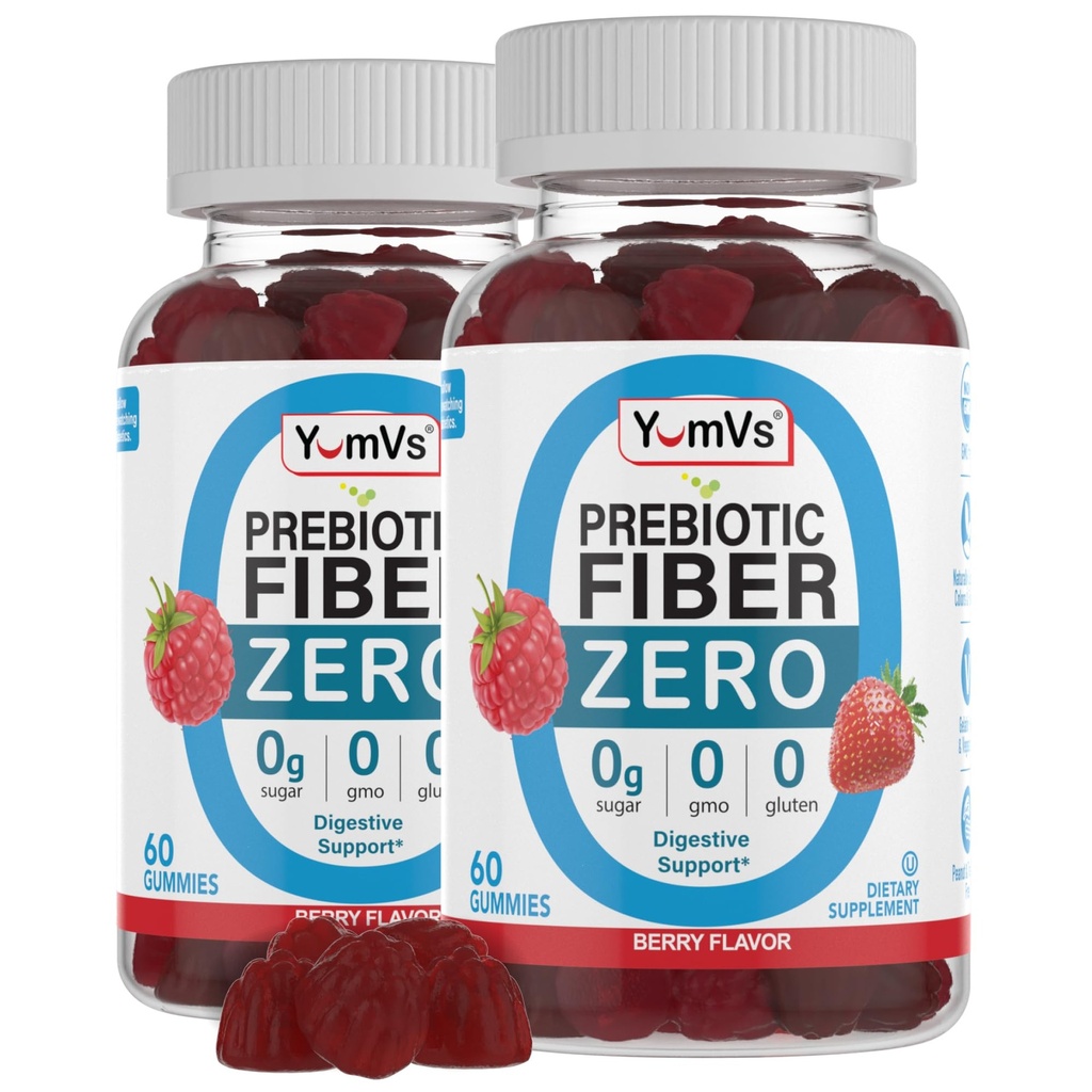YumVs Sugar Free Prebiotic Fiber Gummies pro dospělé a děti - Berry Flavor - Kosher Halal 4g High Fiber Dodatek pro ženy a muže - Denní Fiber pro stravitelné zdraví (60 Počet, 2PK)