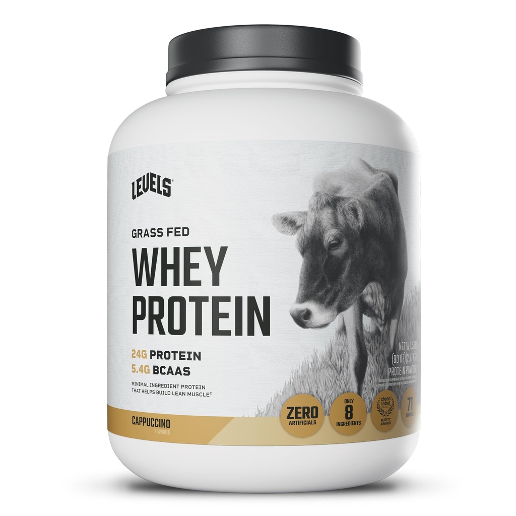 Levels Grass Fed Syrovátkový protein Powder, No Restauricials, 24G proteinu, Cappuccino, 5LB