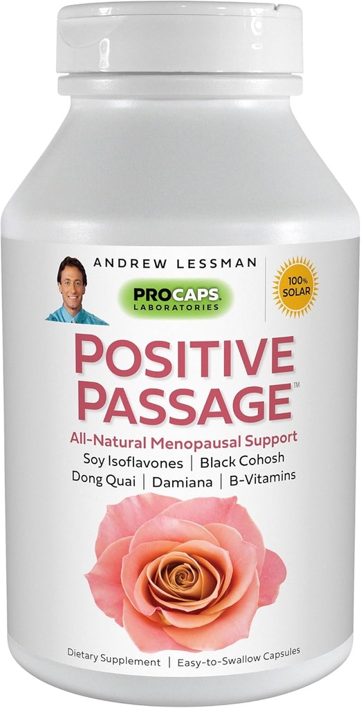 ANDREW LESSMAN Pozitivní průchod 180 Kapsle - Přírodní Menopauzální podpora a rovnováha pro ženské hormon Levels. Se Soy Isoflavones, Black Cohosh, Dong Quai, Damiana. Žádné doplňkové látky
