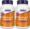 Nyní doplňky, Cholin & Inositol 500 mg, Zdravý Nerve Transmission *, Nervový systém Zdraví *, 100 Kapsle (Balení po 2)
