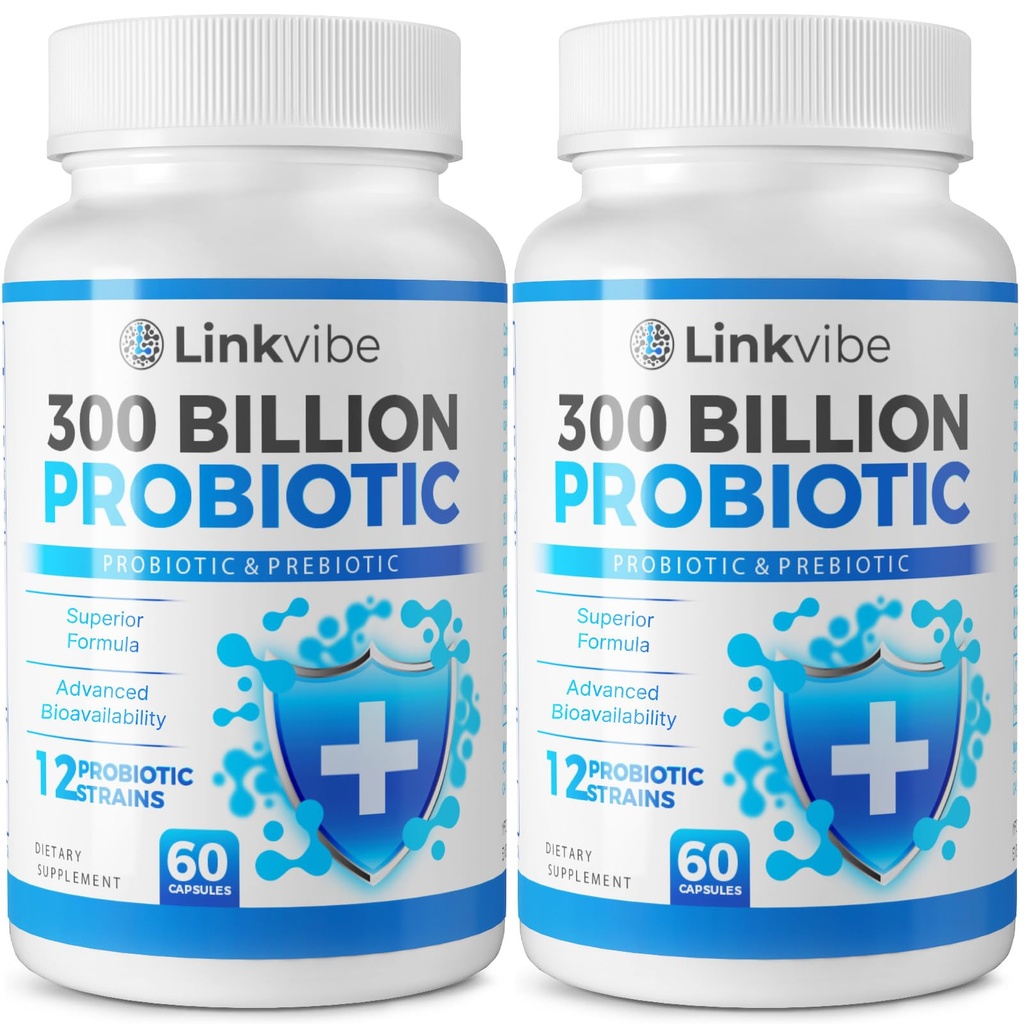 Probiotické 300 miliard CFU - 12 párů s organickými prebiotiky pro trávicí & Gut, imunitní, nadýmání zdraví - Probiotika pro ženy a muže - Denní mléčné výrobky zdarma, skladovatelný - 120 Counts