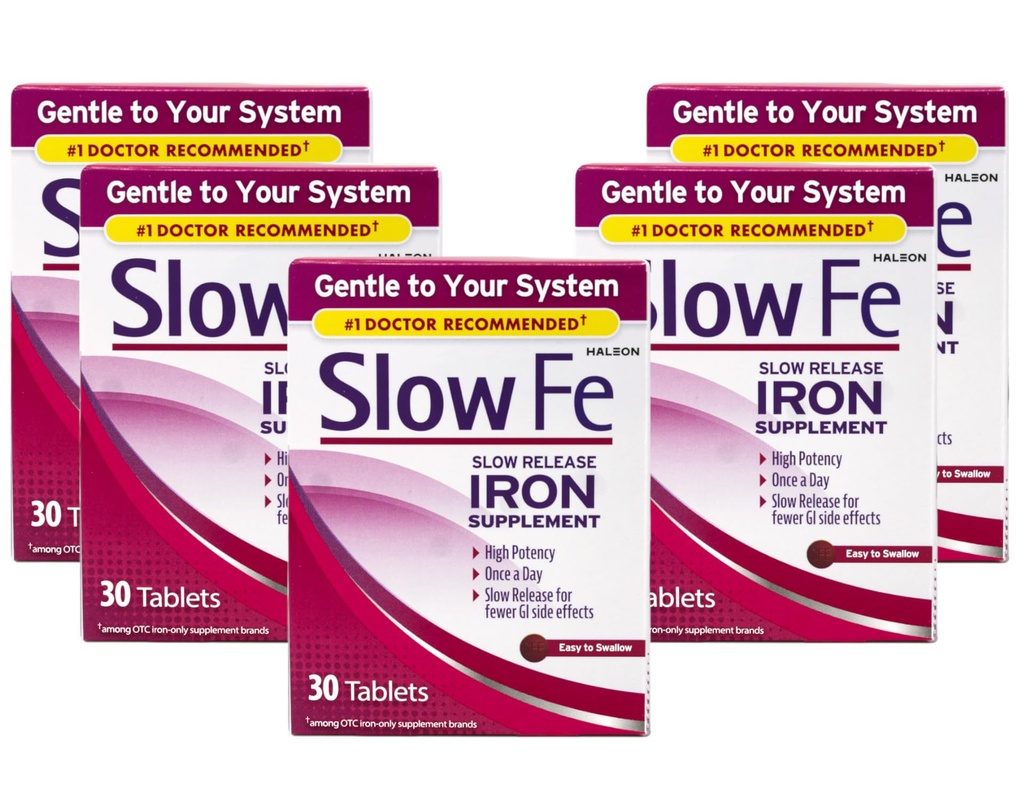 Pomalé Fe Pomalé uvolňování doplňků železa, vysoká potence, jednou denně, Gentle on System, 30 tablet (balení po 5)