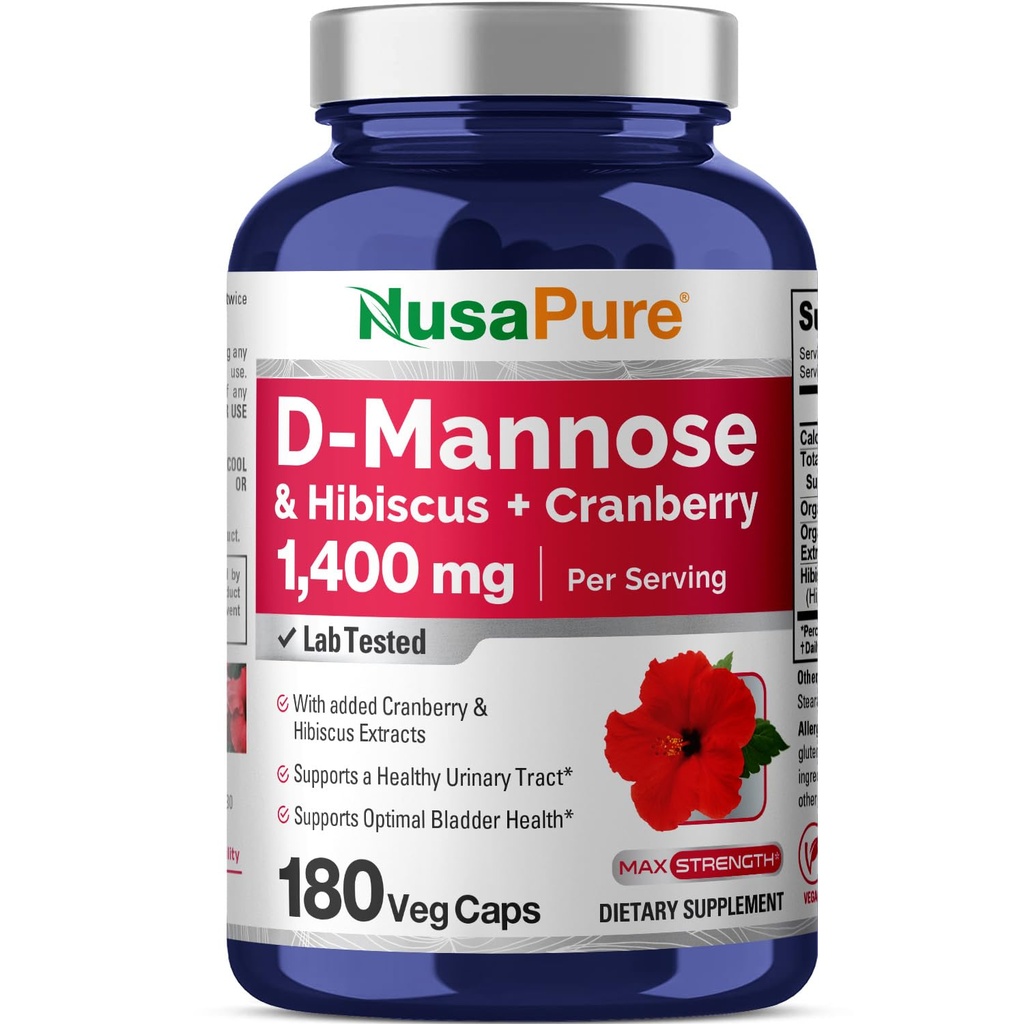 NusaPure D- Mannose Complex 1400 mg (s Hibiscus and Cranberry) - 180 Veggie Caps.