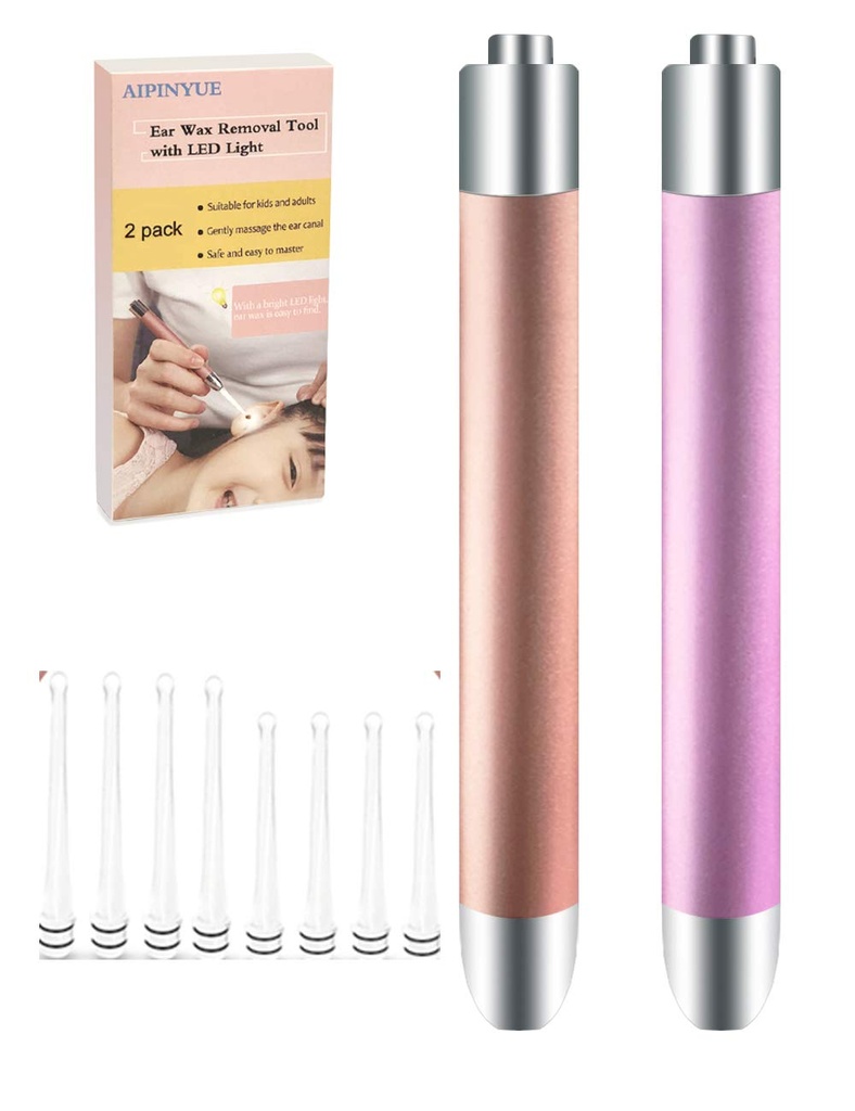 Ušní Pick Ušní Wax Odstranění nástroje LED světla Ušní čištění Kit updated Verze Verze Non-Slip Soft Safety Spoon hlava vyměnitelná a snadno čisté bezpečnostní materiál