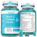 2 balení Biotin gumové s kolagen & keratin pro vlasy kůže nehty - ženy muži, děti - 120 Borůvkové ochucené gumové