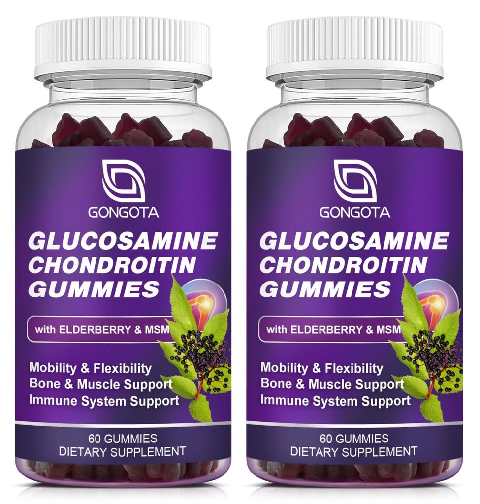 Glucosamine Chondroitin Gummies - 2- Pack, Extra Strength 1500mg Glucosamine s MSM & Elderberry, Flexibilita Podpora, Nejlepší Chrupavka a Imunitní Supplement pro muže a ženy - 120 Počet