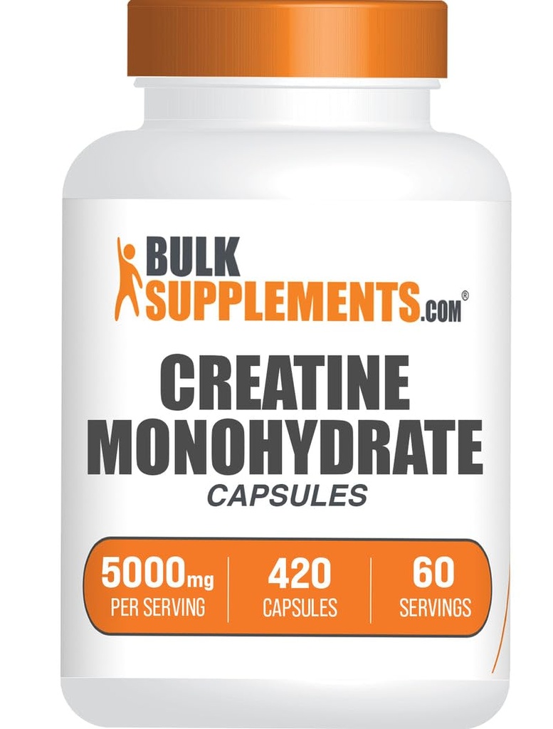 BulkSupplements.com Creatine Monohydrát Kapsle - Mikronizované Kapsle - Gluten Free, 7 Kapsle per Serving (5000mg), 420 Počet (Balení po 1)