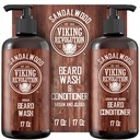 Viking Revolution Beard Wash & Beard Conditioner Set with Argan & Jojoba Oils - Softens and Simptens - Natural Sandalwood Scent - Beard Shampool with Beard Oil (17 oz)