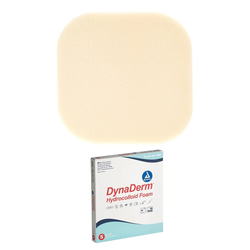 Dynarex DynaDerm Hydrokoloidní Dressings, Sterilní Moist Obvazy používané pro všechny druhy ran, 4 "x 4", Foam & Latex- Free, Peel- Down Patches - 1 krabice 5 Dressings
