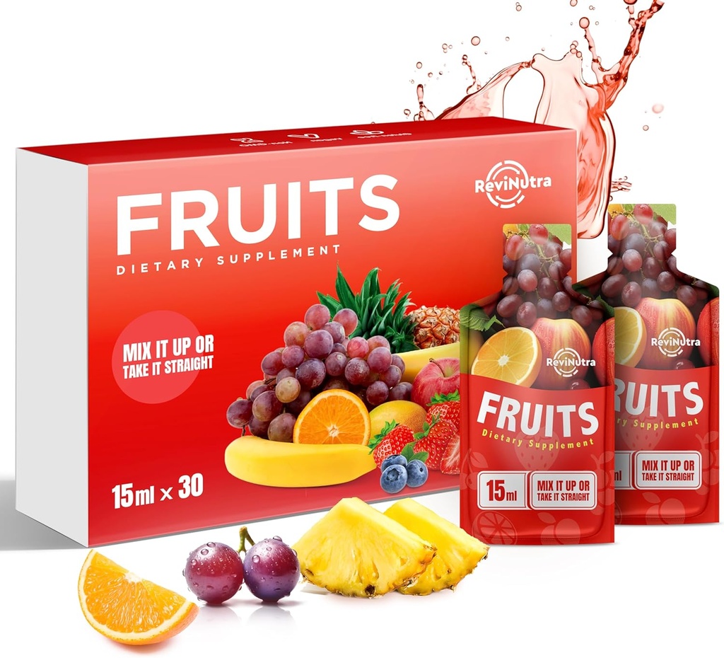 Super Fruit Liquid Juice - 30 Pouches Superfoods Ovoce Dodatek pro ženy, muže a děti - Podpora energie, imunita, Digestion & Metabolismus - Vegan, 30 denní dodávky