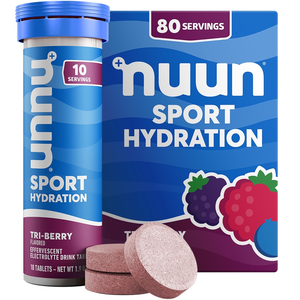 Nuun Sport Electrolyte Tablety s hořčík, vápník, draslík, chlorid & sodík, gluten Free & Vegan, Tri-Berry, 8 Pack (80 Služební celkem)