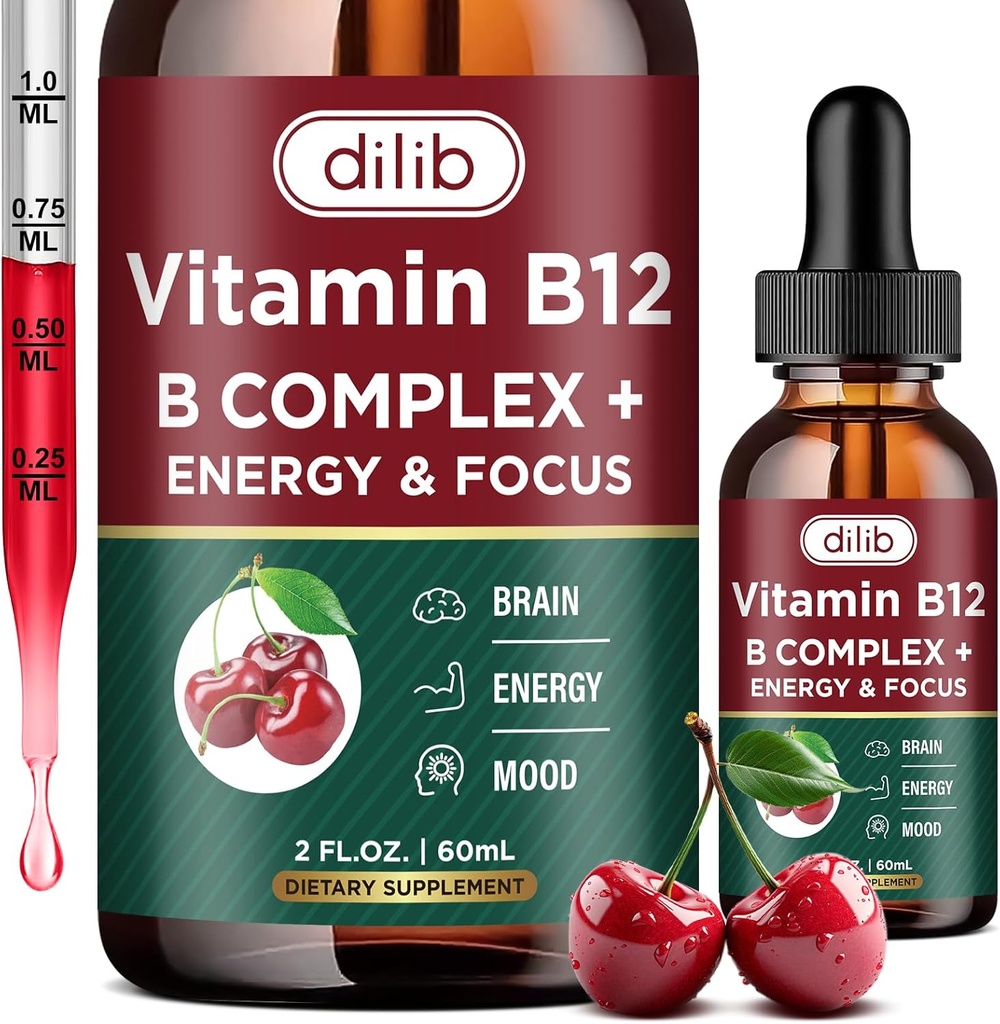 Vitamin B12 Complex 5000 mcg complex 124; Vegan B12 Liquid Drops Sublingual Supplementary Appendix 124; Methylkobalamin w / Folát, Biotin, Vitamin C, B3, B5, B6, & B8 for Long- Lasting Energy and Health Metabolism, 2 fl. oz.
