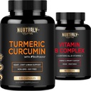 Vitamin B Komplex a kurkumin - Obsahuje všechny esenciální B vitaminy - B1, B2, B3, B5, B6, B7, B9, B12 a Biotin - Vysoké absorpční turmerické doplňky 1300mg pro kloub, Hearth Health