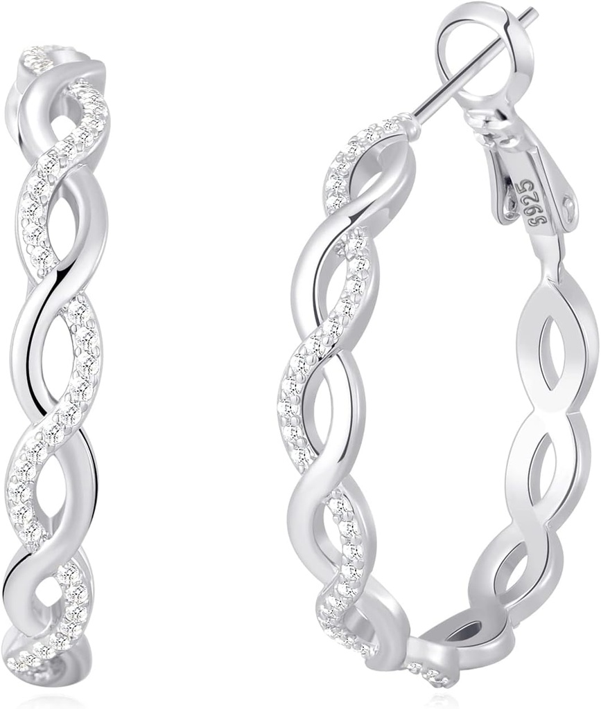 Senteria 925 Sterling Silver Náušnice Obruče pro ženy Lehké Twisted Hoop Náušnice s Cubic Zirconia hypoalergenní Hoops Náušnice (20 / 30 / 40 / 50 / 60MM)
