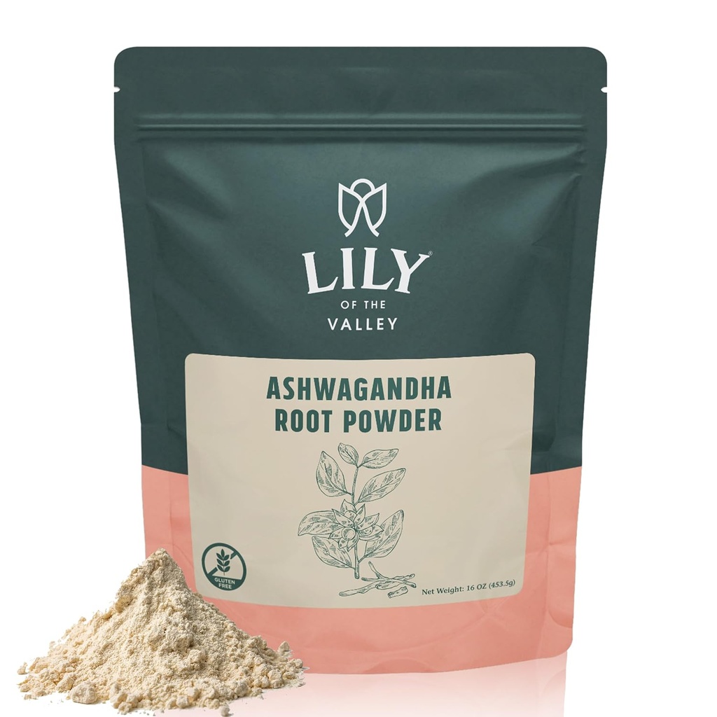 LILY OF THE VALLEY Ashwagandha Root Powder - Witania Somnifera - Sourced from India - No Filler No Additives - Indian Ginseng Vegan & gluten Free - Baleno v Resealable Pouch (16oz, 453g)