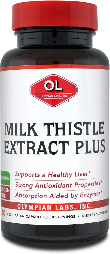 Olympian Labs Mléko Thistle Extract Plus Enzymy, Antioxidanty, Podpora zdraví jater, 60 Vegetariánské Caps