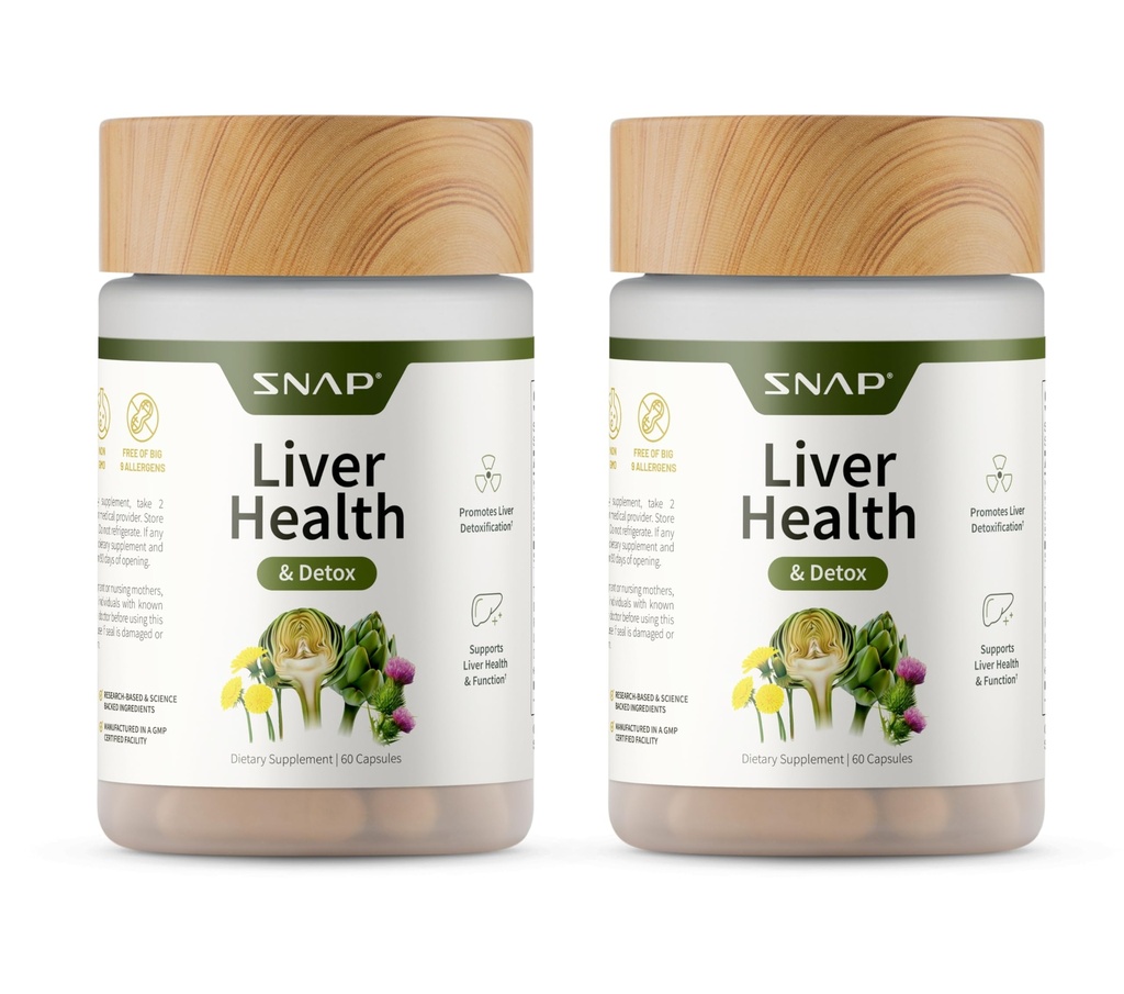 Snap doplňky Zdraví jater a Detox dodatek - Přírodní podpora pro játra a stravovací zdraví, 60 Vegetariánské kapsle (2- Pack)