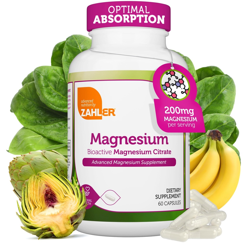 Zahler - doplněk hořčíku Kapsle 200 mg (60 Počet) Certifikované Kosher Bioactive Magnesium Citrát pro Max Absorpce - Přírodní hořčík Mineral pro muže a ženy - Nejlepší hořčík doplňky