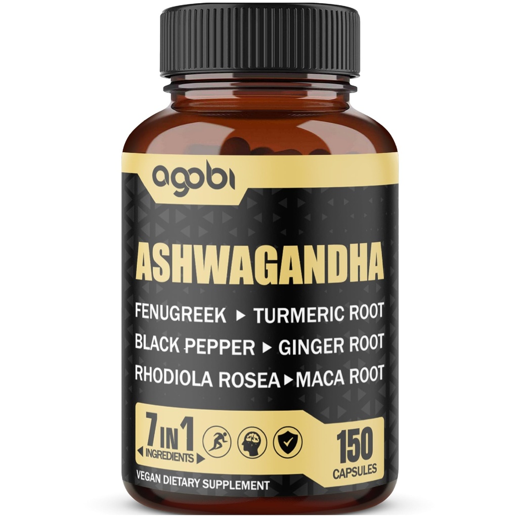 Ashwagandha Extract Kapsle 7 Bylinné přísady 8050 mg - Směs Fenugreek, Maca, Turmeric, Rhoddiola, Ginger & Black Pepper - Spánek, Spirit, Imunity & Energy Support - 5-Month Supply