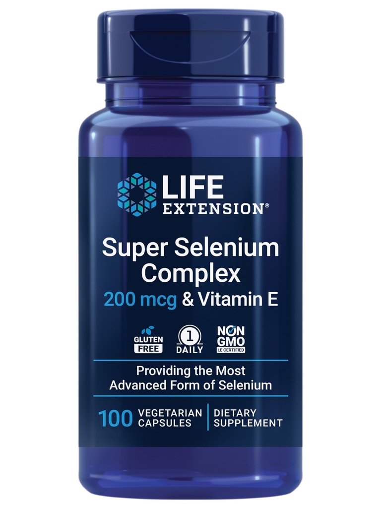 Life Extension Super Selen Complex, 200 mcg - 3 formy selenu, vitamín E - Cellular Health & Longevity Support - Gluten- Free, Non- GMO, Vegetariánské, 1 Daily - 100 Kapsle