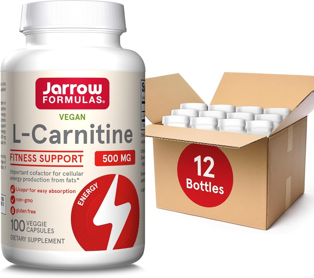 Jarrow Diplomas L- Carnitin 500 mg - 100 Veggie Licences - Důležité cofactor for Energy Production (ATP) od Tuků - dodatek stravy - Vegan - Až 100 Služeb, balení po 12 ks