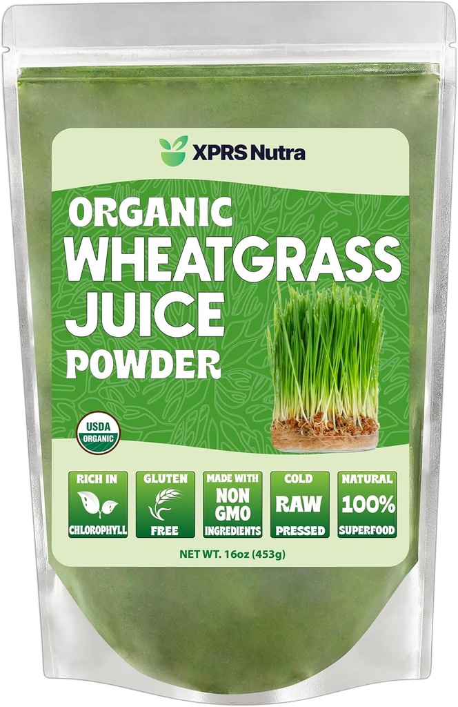 XPRS Nutra Organic Wheatgrass Juice Powder - Sustainable Grown - Instant Wheat Grass Juice Powder Made from Concentrated Juice - Více potentní než Organic Wheatgrass Powder - 16 Ounce