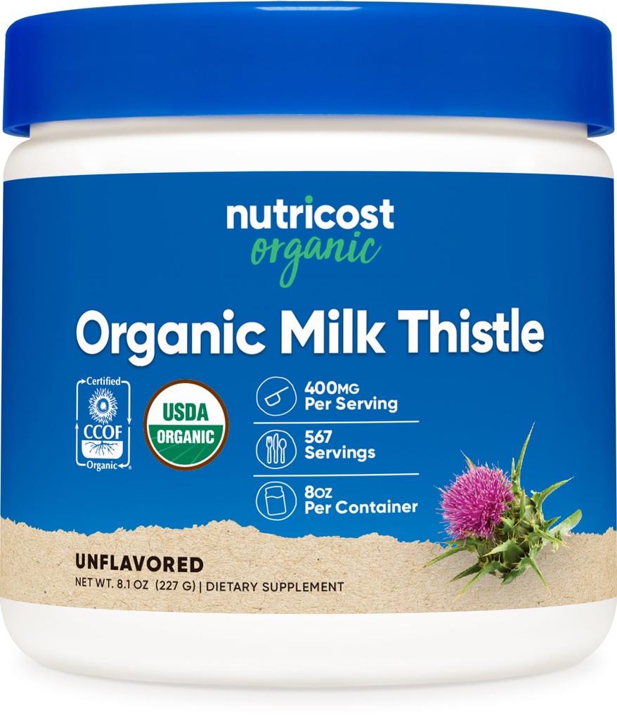 Nutricost Organic Milk Thistle (Silybum Marianum) 8 oz per Container (Unochucené) - Non- GMO, gluten- Free