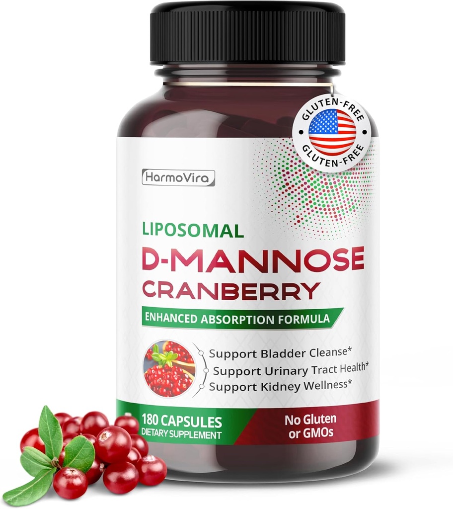 Lipozomální D- Mannose Cranberry Dodatek - 180 Kapsle Cranberry 124; Uva Ursi, Hibiscus, Black Pepper Crandu124; Enhanced Absorpční vzorec 124; Non- GMO, gluten- bez