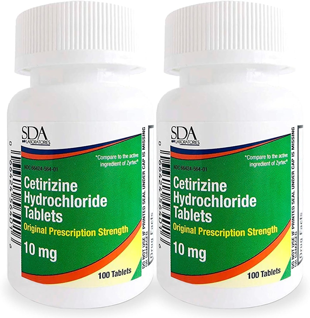 SDA LABORATORIE Celý den 24- hodinová alergická medicína 100 Count Antihistamin pro alergie, Pollen, Hay Fever, Suché, Itchy Eyes CLAS124; Cetirizin HCl 10mg tablety (Balení po 2)