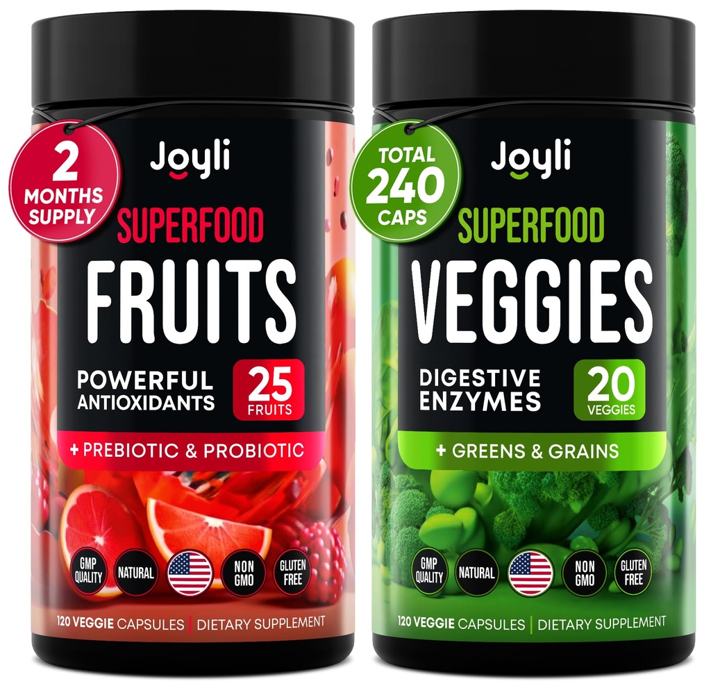 Ovoce a zelenina Doplněk - Vysoká Žárovka Dodatek pro imunitu, Gut & Energy - Super červené & Super Zelené Doplňky s Marshmallow Root - 240 Červené a Super Zelené Powder Superfood Kapsle