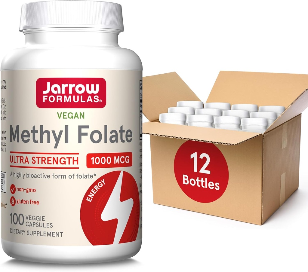Jarrow Diplomas Methyl Folate 1000 mcg, Dietní dodatek, Methyl Folát pro podporu buněčné energie, 100 Veggie Kapsle, 100 denní zásoba, (balení po 12)