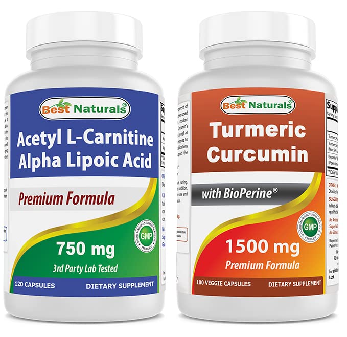 Nejlepší naturals Acetyl L- karnitin a alfa kyselina lipoová 750 mg & kurkumin 1500mg / Podává se s Bioperin