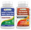 Nejlepší naturals Acetyl L- karnitin a alfa kyselina lipoová 750 mg & kurkumin 1500mg / Podává se s Bioperin