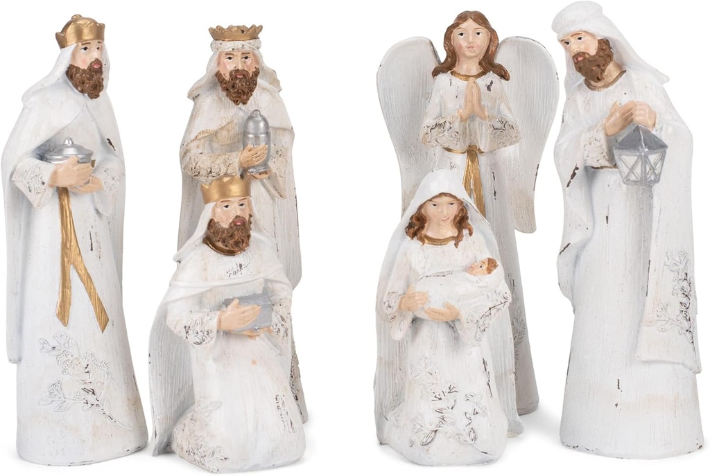 Transparentní deprimovaná bílá a zlatá Tone 7.5 Inch Resin Narození Figuríny Sada 6
