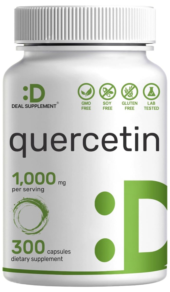 Quercetin 1,000mg Per Serving, 300 Kapsle - Zdravé doplňky imunitní podpory, Vysoce biodostupné Flavonoidy, Přírodní antioxidant - Non- GMO, Soy Free, No Gluten