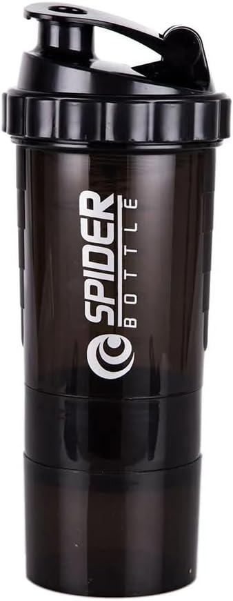 5 V 1 Lahvička protein Shaker - Profesionální série Shaker Lahvička pro protein Shakes A Pre Workout Gym Lahvička, S práškem Storage, Pill Tray, Míchací koule, Shakes Cup (černá)