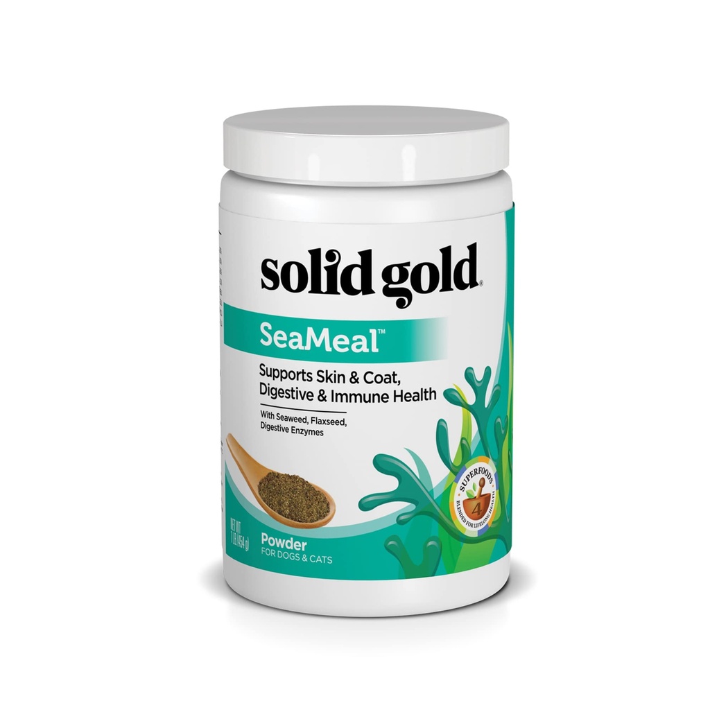 Solid Gold Cat & Dog Multivitamin Powder - Kelp Powder, Omega 3 & Vitamíny pro zubní, trávicí, imunitní, kůže & Coat Health - Multi Vitamin pro psy & Kočky - Cat & Dog Food Additive Supplement - 1lb