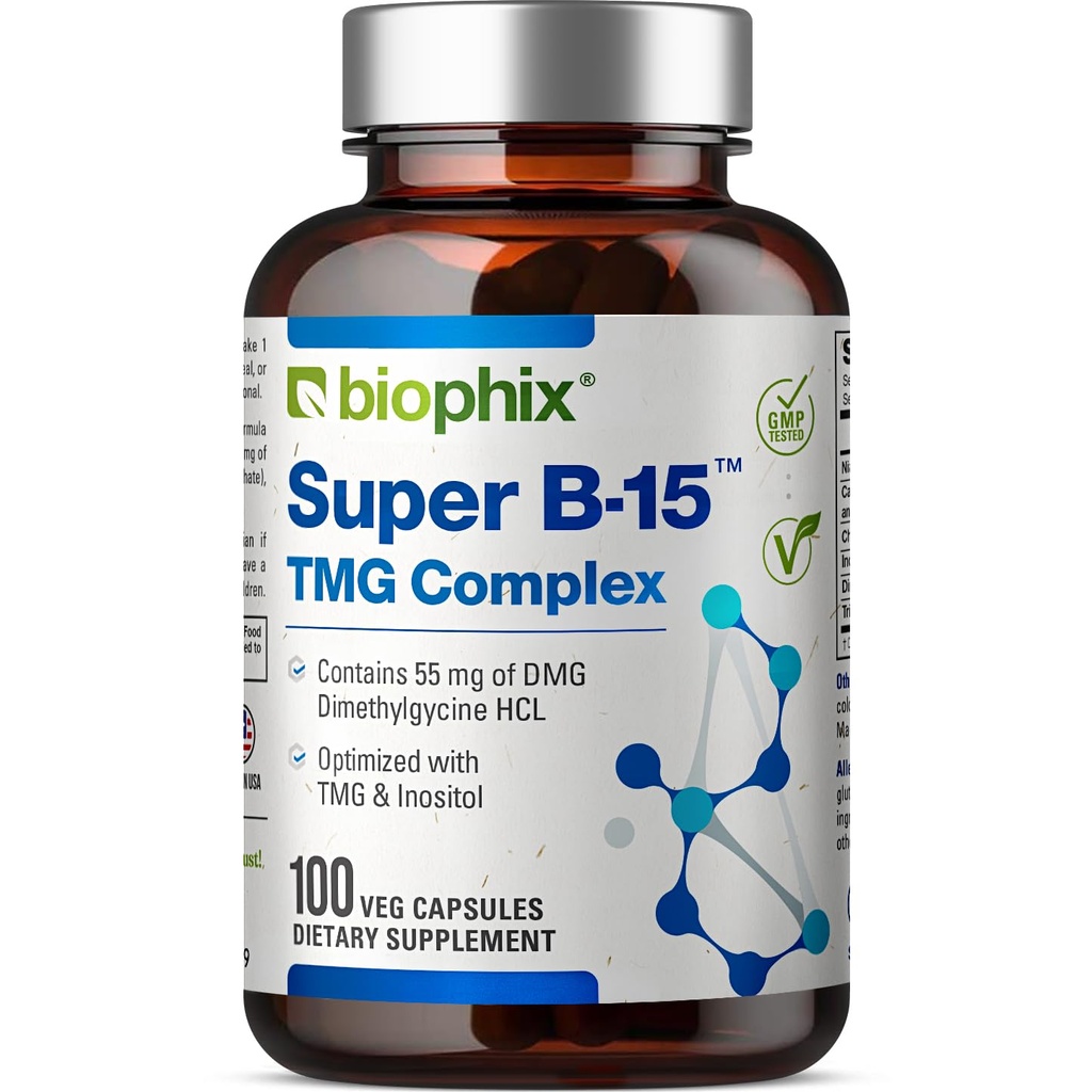 biophix Super B- 15 100 Veggie Caps - Niacin Calcium Cholin Inositol DMG TMG - Podporuje zdravé hladiny kyslíku