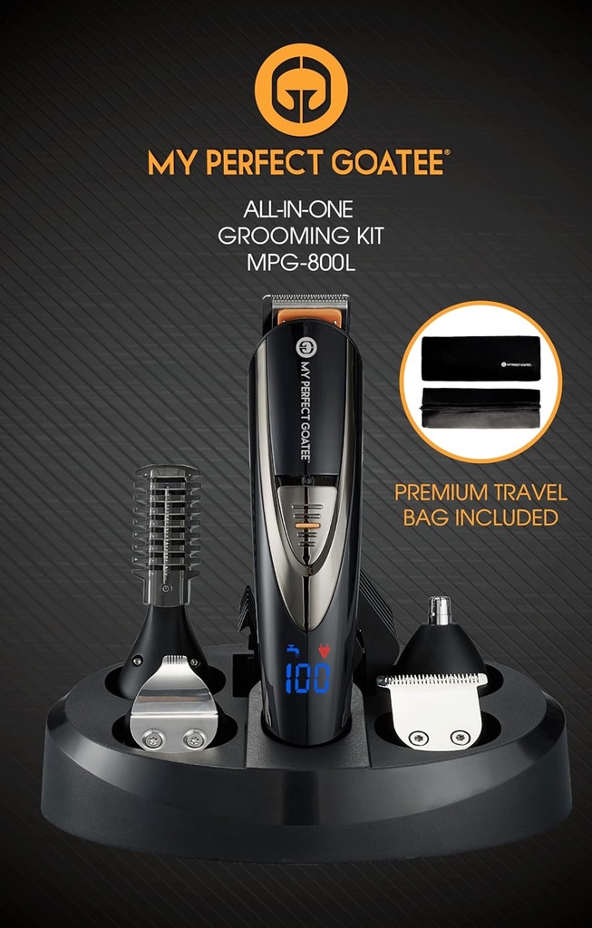 Můj perfektní kozí kozí souprava 13-in-1 Mens Grooming Kit - LED displej Beard Trimming Kit s cestovní taškou, nabíjecí stojan, & Více - Vodotěsný, bezšňůrový elektrický trimmer pro nos, tělo, & Více - Ideální sada dárků