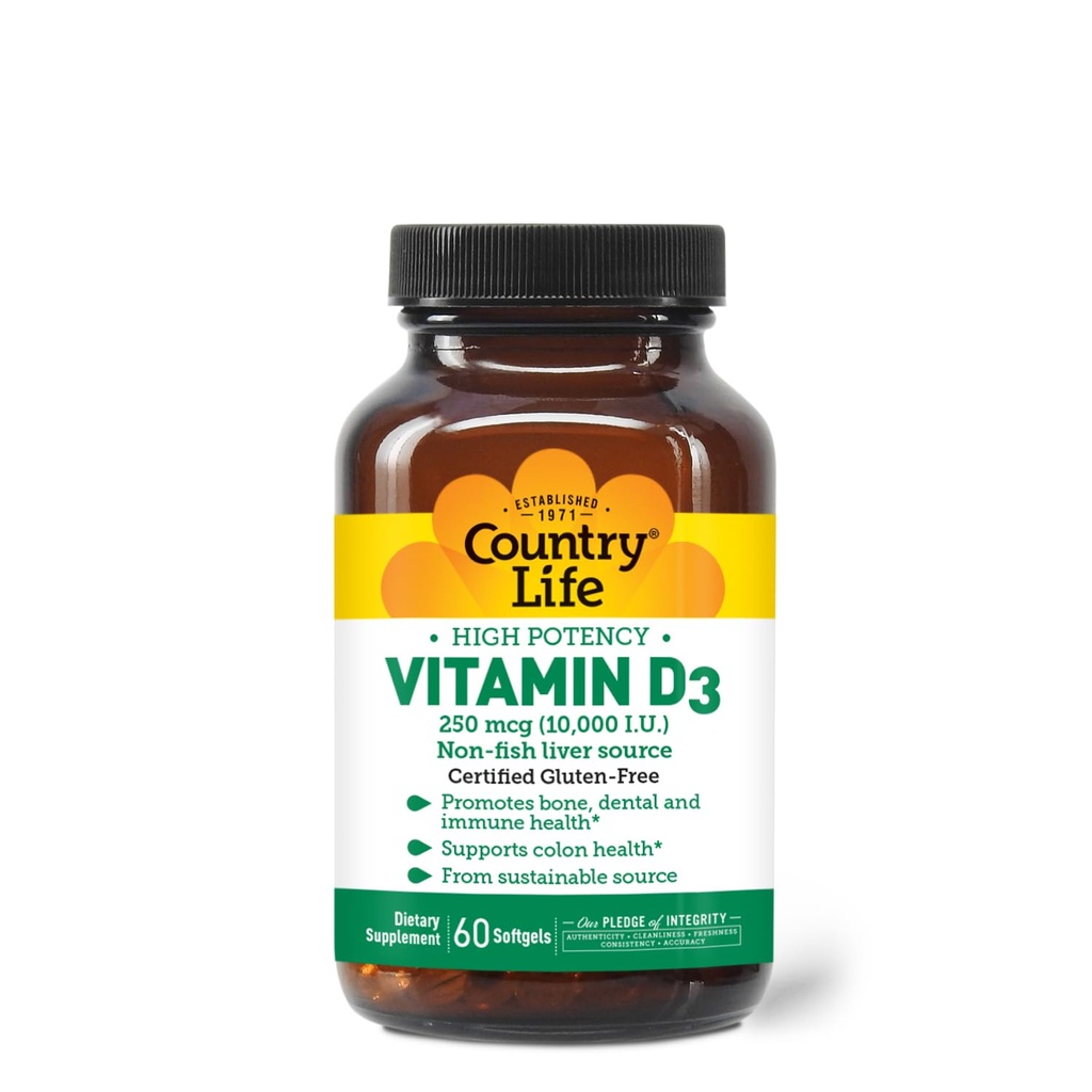 Zeme Life Vitamin D3 10 000 IU - High potency, Non- Fish Source IR 124; Kost, imunitní & Colon Zdravotní podpora