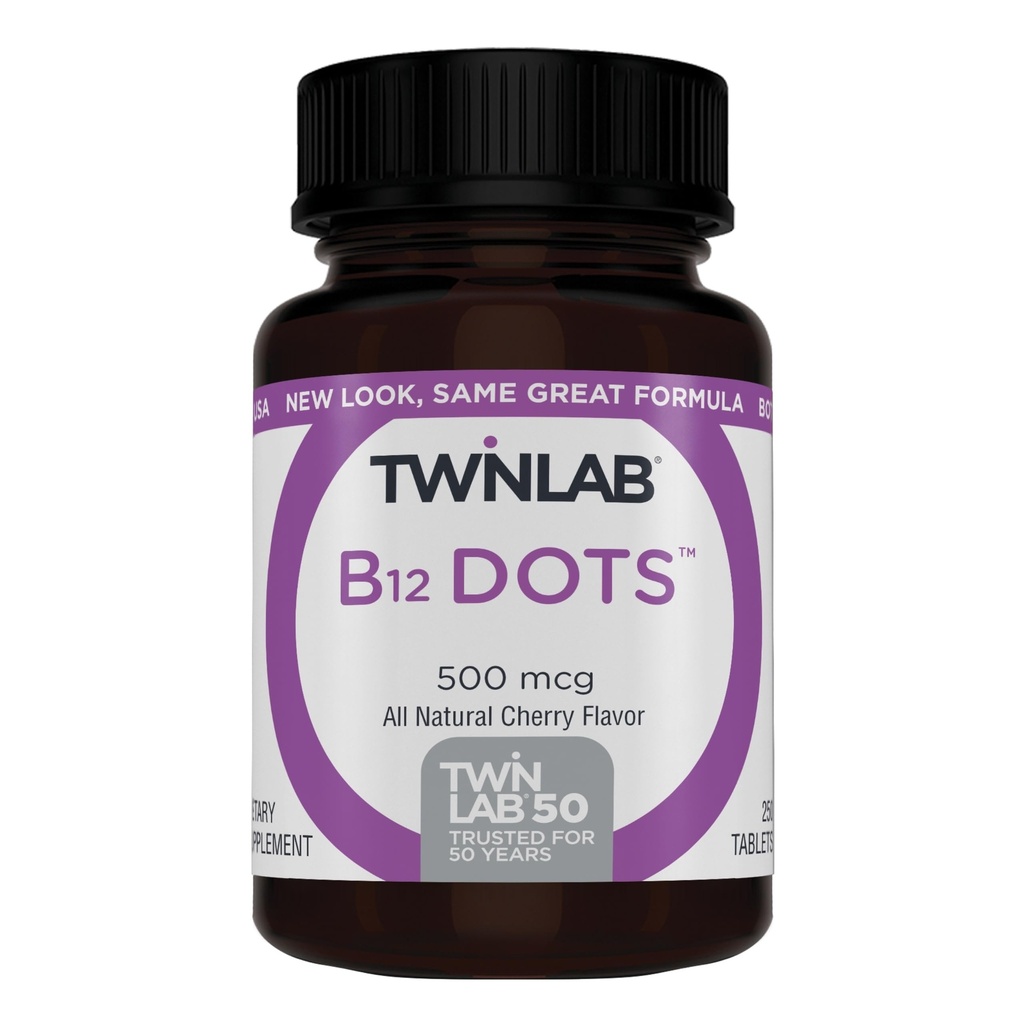 Twinlab B-12 Dots - Podpora výroby energie doplňky s vitaminem B12-500 mcg, 250 tablet
