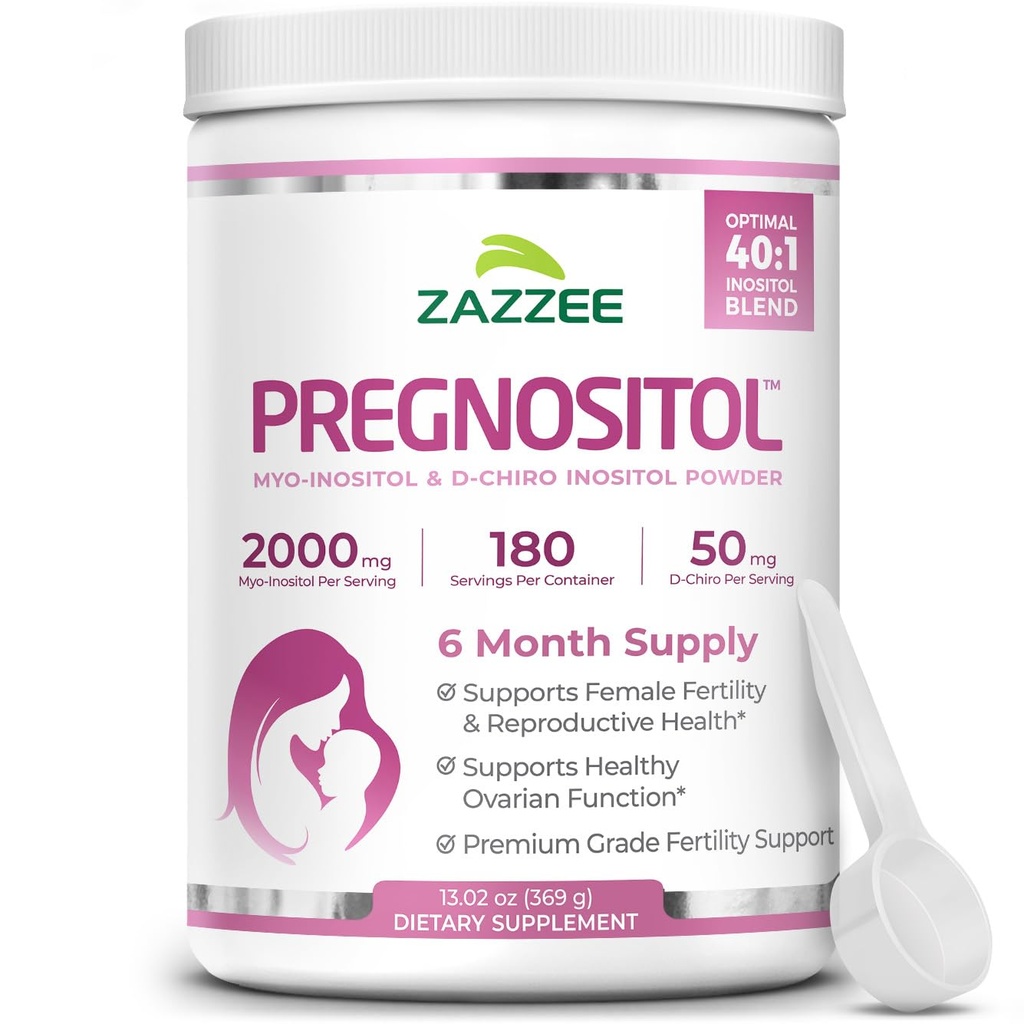 Zazzee PREGNOSION Powder, 6 Month Supply, Myo- Inositol a D- Chiro- Inositol 40: 1 Fertility Blend, Free Scoop pro přesné dávkování, Premium Balanced Formule, 183 Servings, Vegan, All- Natural a Non- GMO
