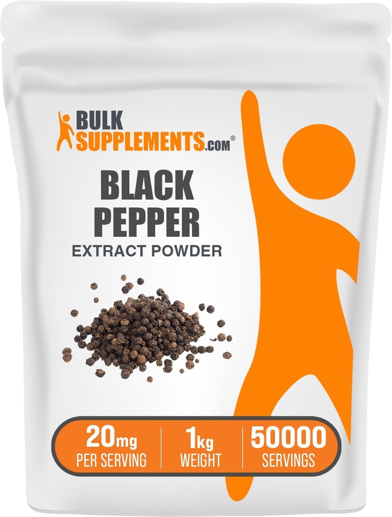 BulkSupplements.com Black Pepper Extract Powder - Black Pepper doplňky, Piperine doplňky - Vegan & gluten zdarma, 20mg na Serving, 1kg (2.2 liber) (Balení po 1)