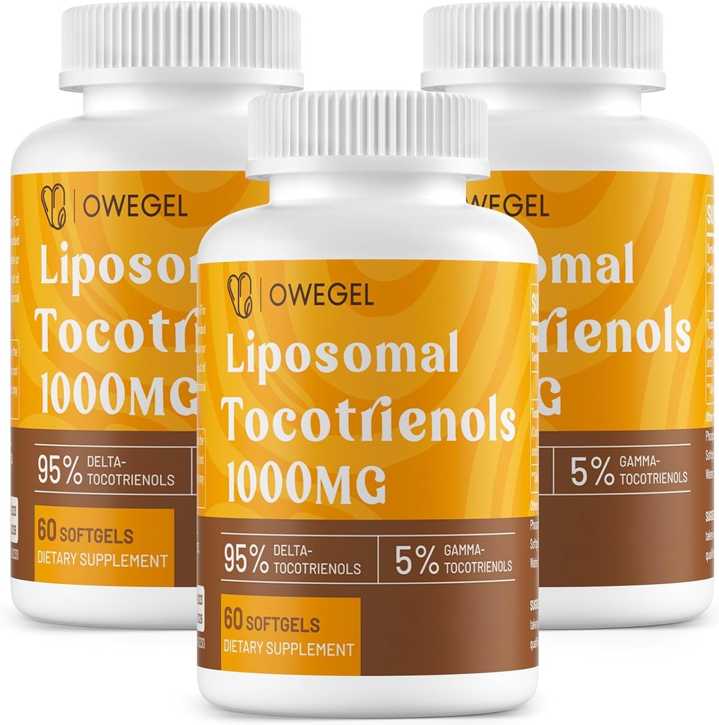Lipozomální Tocotrienoly 1000mg - Vysoká biologická dostupnost vitamin E Tocotrienoly Doplňky, 95% Delta a 5% Gamma Tocotrienol Kapsle Podpora kůže, kosti, antioxidant, 180 Softgels