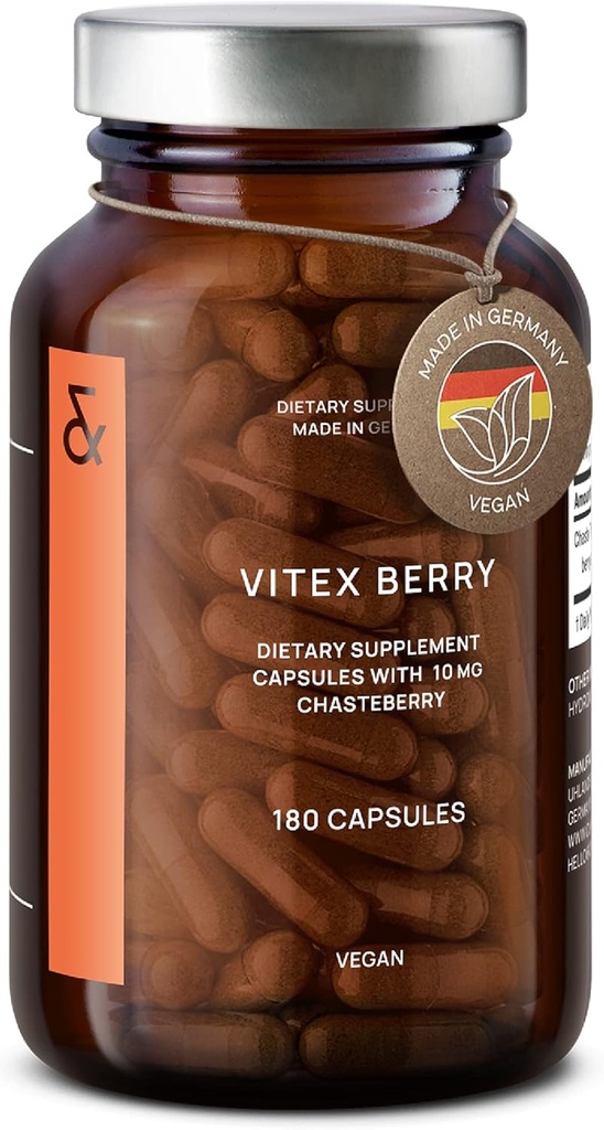 Vitex Berry - Premium Chasteberry 4: 1 Extrakt (Vitex Agnus Castus) - Menopauza & PMS Support - Hormonová rovnováha pro ženy - 180 Kapsle - 6 měsíční dodávka - Made in Germany