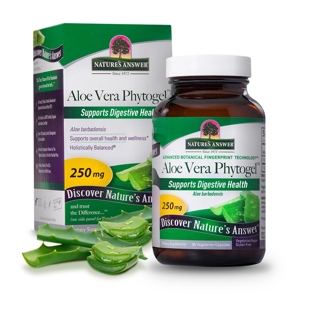 Příroda odpověď je Aloe Vera Phytogel 124; Podporuje stravovací zdraví 124; Vegan, Non- GMO 124; Veggie Kapsle 90Ct