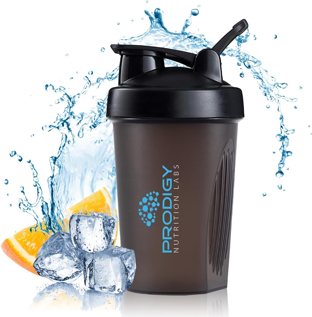 Prodigy Nutriční Labs Premium Shaker láhev ideální pro proteinové třepátka a předcvičení -14 Ounce (černá)
