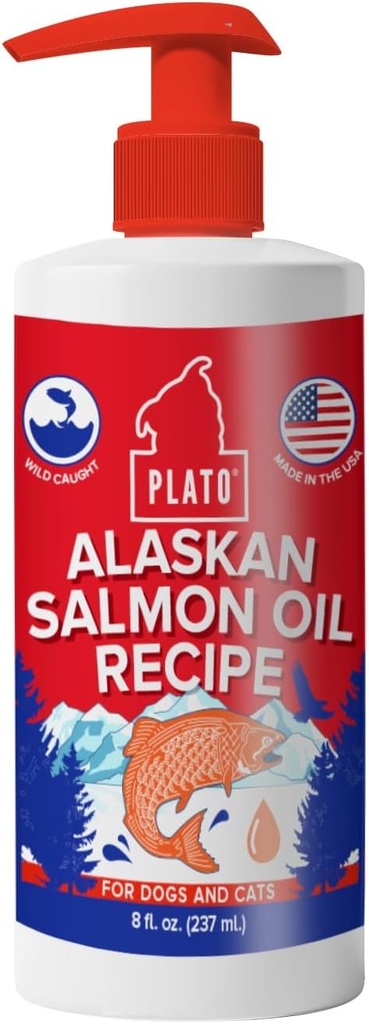 PLATO Wild Aljašský losos Oil Kibble Topper - Zvyšování jídla pro psy s Omega 3 & 6 mastné kyseliny - pro zdravou pleť & Coat - 8 uncí