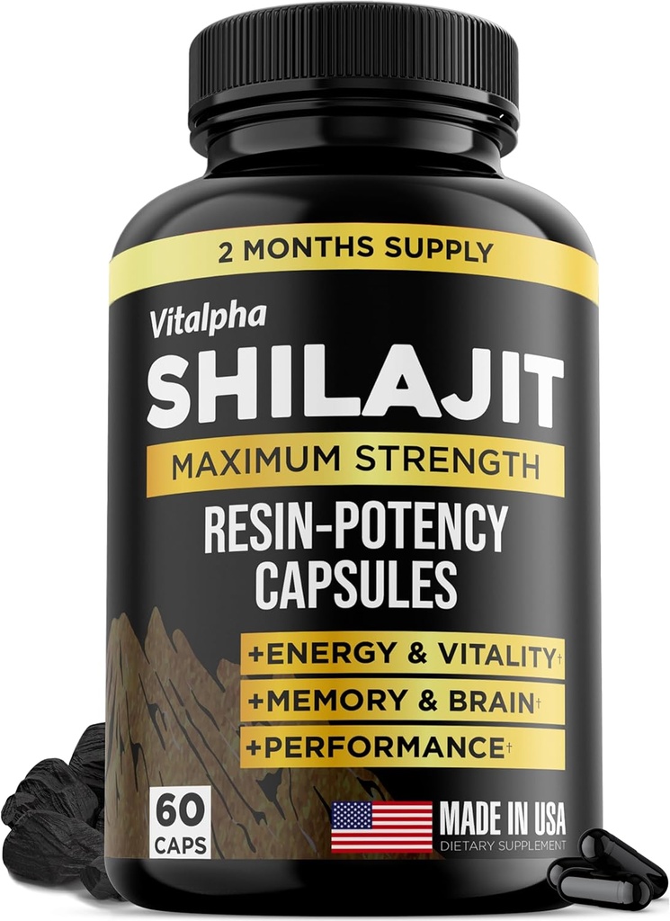 Resin- Potency Shilajit Kapsle (50% Fulvic Acid) - 500mg Max Potency Extract - Organic Shilajit - Made in USA - 85 + Stopové minerály - Měsíční dodávka - 60 Počet